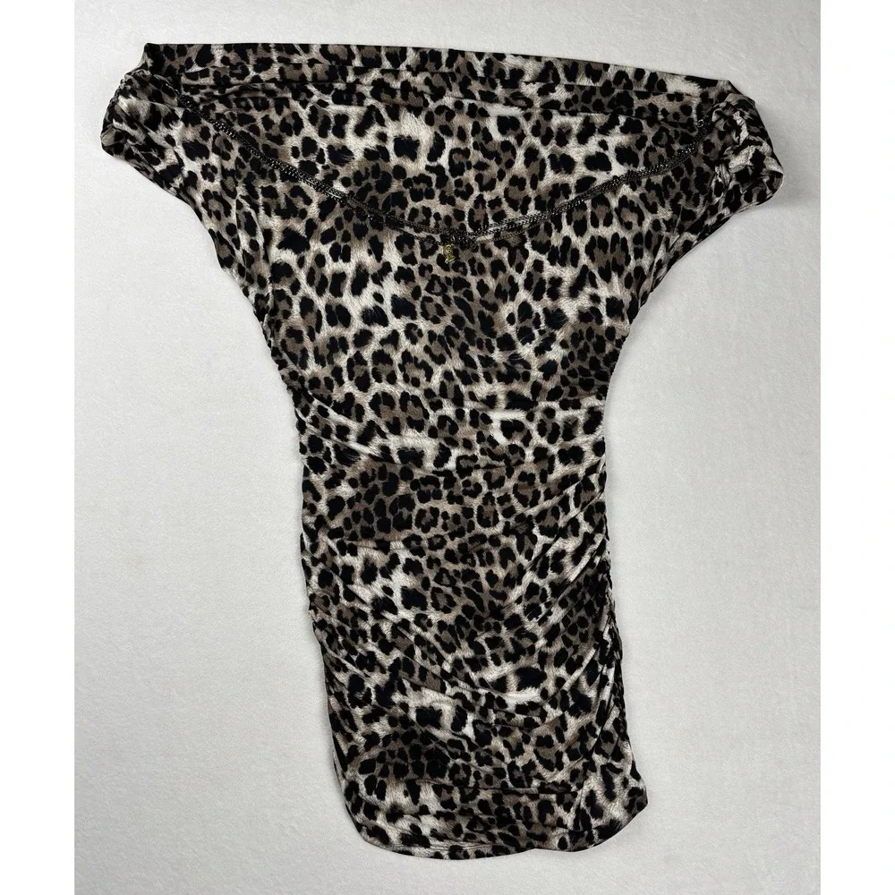 Baby Phat Y2K Leopard Print Ruched Bodycon Mini Dress Women's Small USA